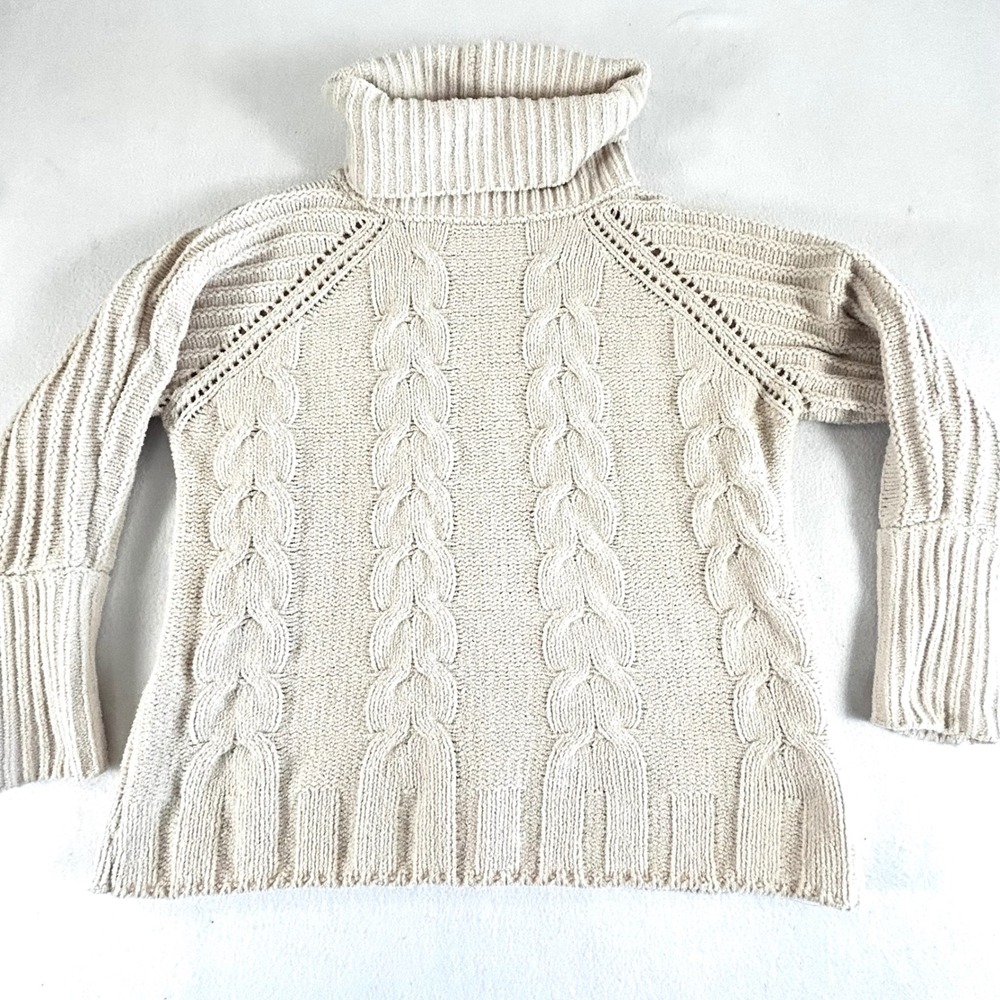 Moon & Madison Cream Cable Knit Turtleneck Chenille Sweater Small 01919